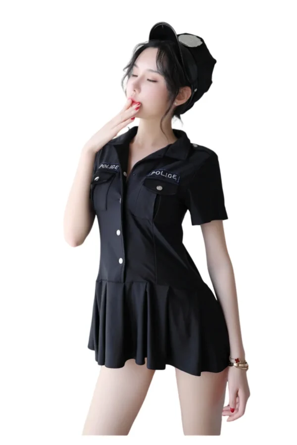 Black Custom Sexy Cop Costume - Supreme Lingerie Black custom sexy cop costume with a flared skirt and elegant police-style design.
