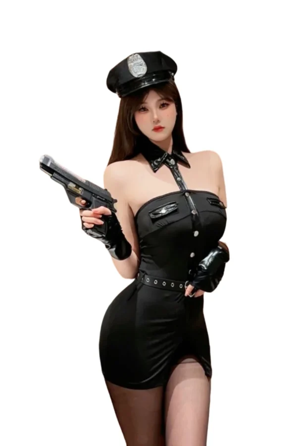 Complete OEM Costume Sexy Cop Look - Supreme Lingerie Full view of the OEM costume sexy cop outfit with all accessories, exuding confidence.