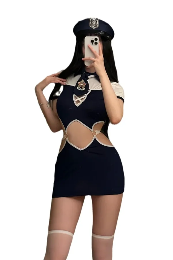 Full View of Private Label Sexy Cop Costume with Cutout Style - Supreme Lingerie Full-body view of a private label sexy cop costume with chic cutout details.
