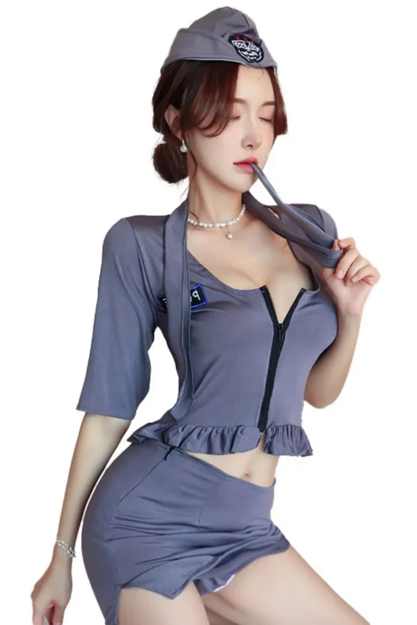 Side Angle Womens Cop Costume OEM - Supreme Lingerie Side angle of womens cop costume OEM displaying unique design and ruffles.