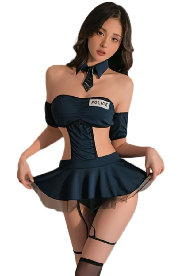 Bulk women's cop costume with a playful short skirt and tie.