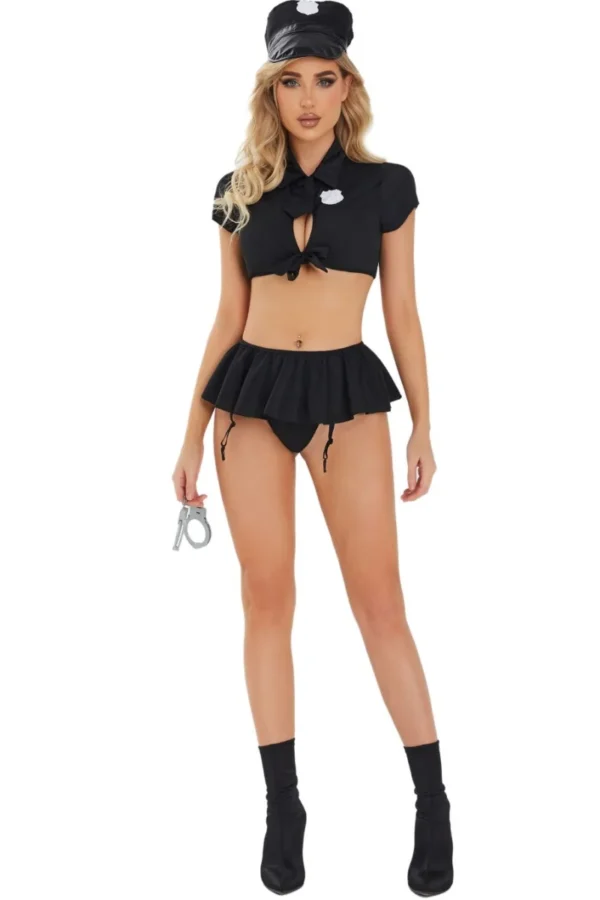 Wholesale Lady Cop Costume - Front Look - Supreme Lingerie Front look of the wholesale lady cop costume with a cropped top and mini skirt.